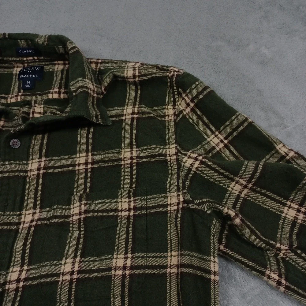 J Crew Shirt‎ Mens Medium Green Plaid Button Up Flannel Classic Casual
